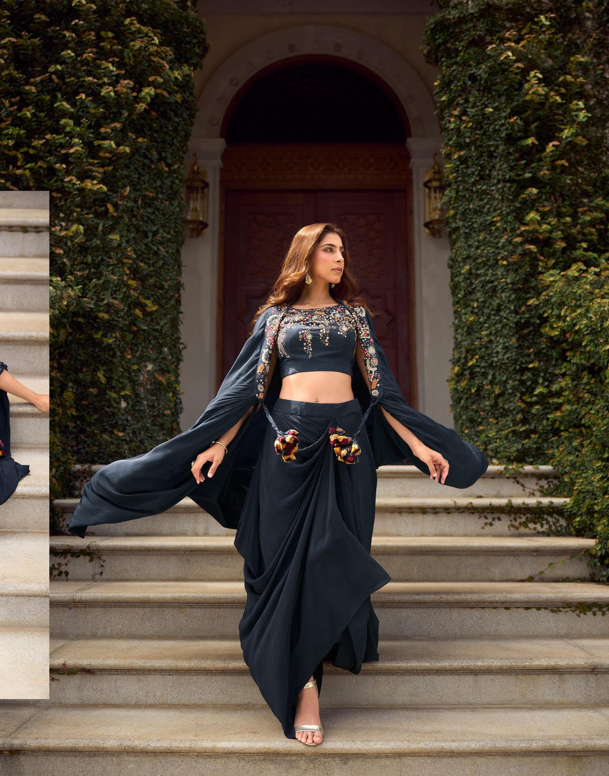 Midnight Muse Embroidered Indo-Western Shrug & Draped Bottom Set