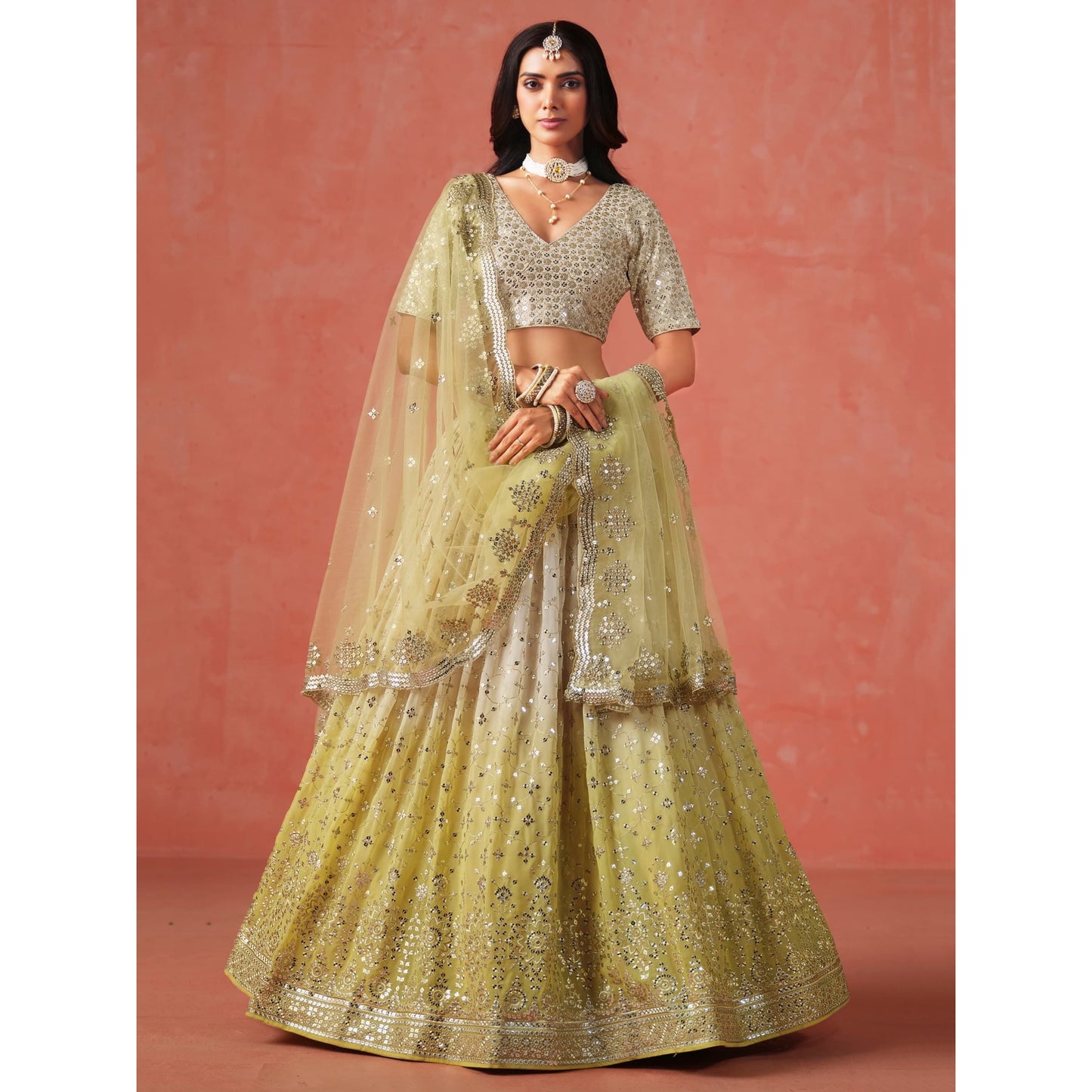 Georgette Sequins Zari Embroidered Lehenga Choli Set (Pre Order Only) Yellow