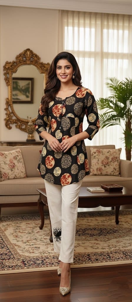 Black Printed Mal Cotton Kurta with Khadi Cotton Pants (Co-Ord Set)