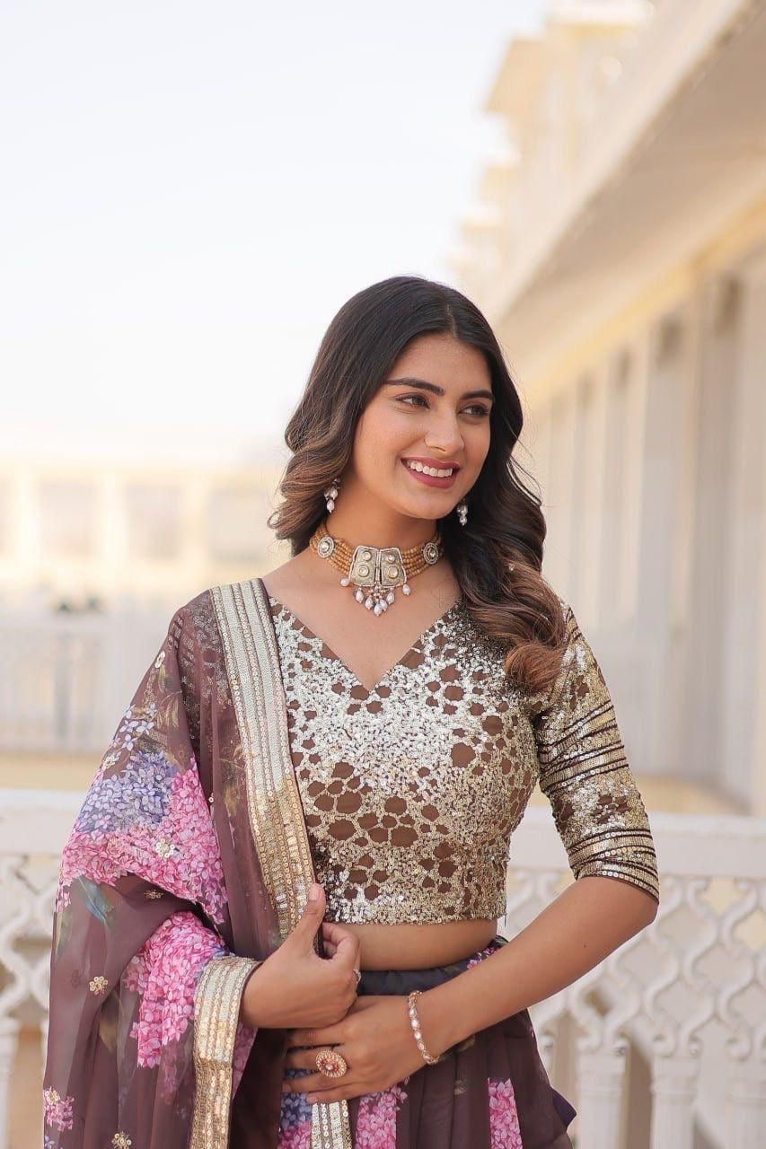 Digital Printed Russian Silk Lehenga Choli Set