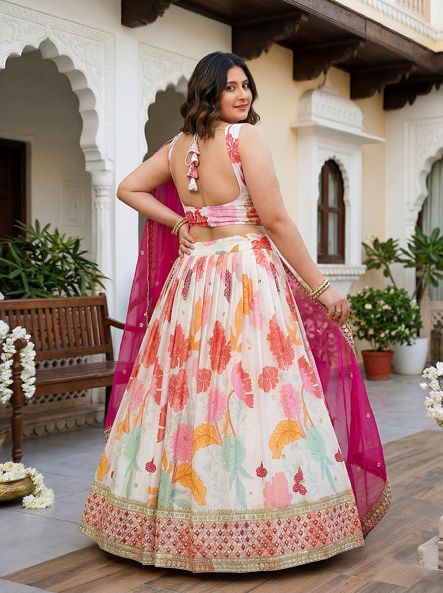 Floral White Lehenga Choli
