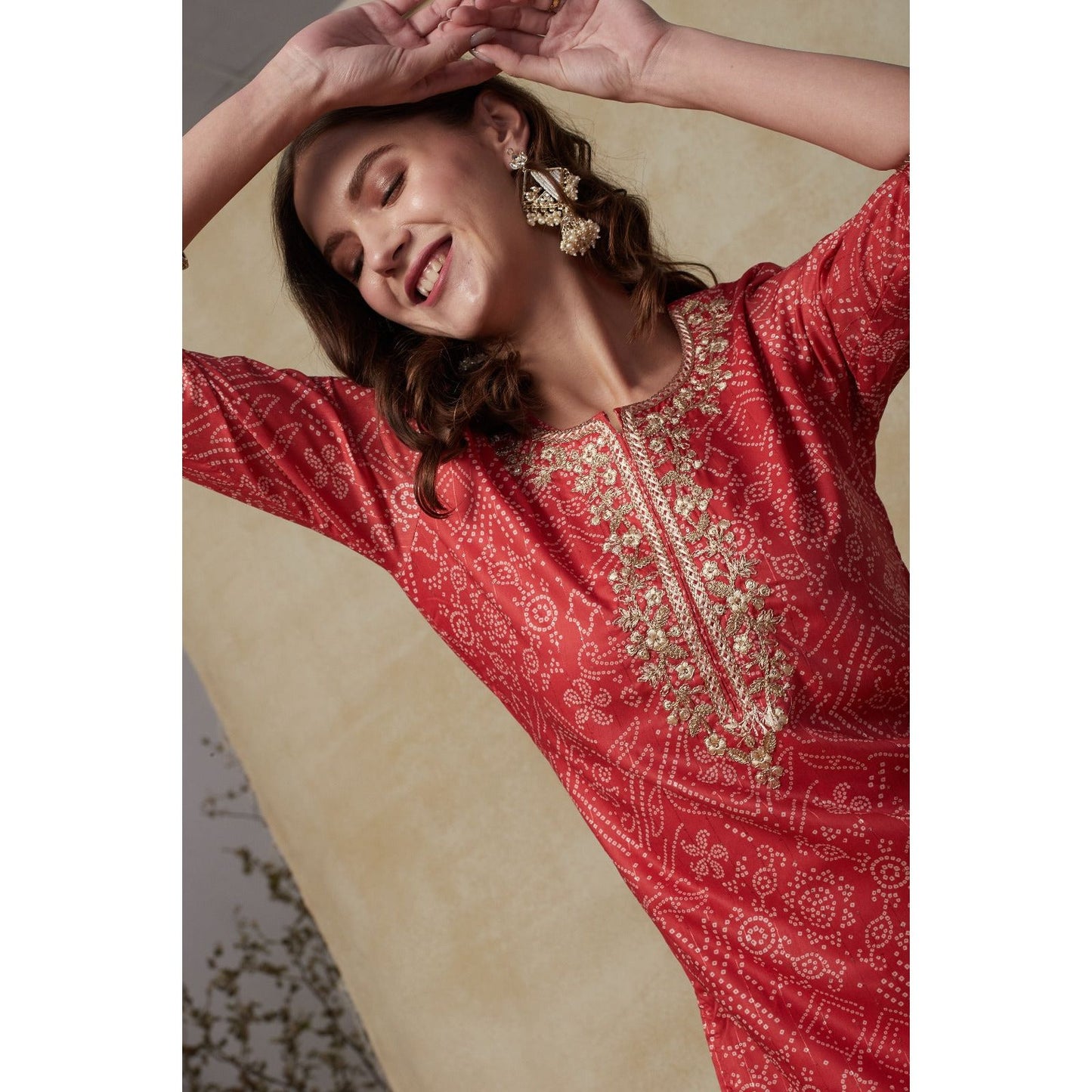 Pink Bandhini Kurta with Gotta Patti work