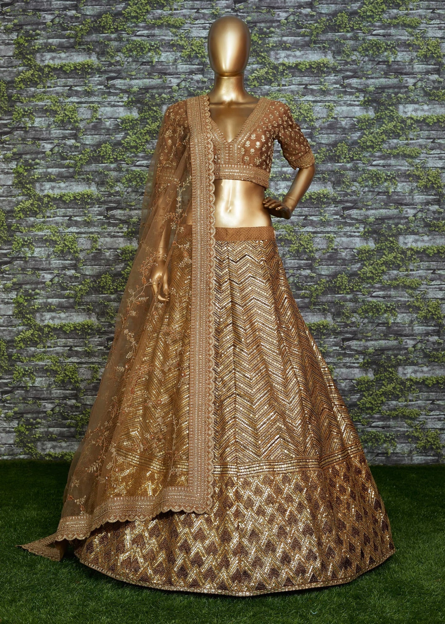 Antique Gold Bridal Lehenga Set with Heavy Embroidery & Net Dupatta ✨Pre Order Only