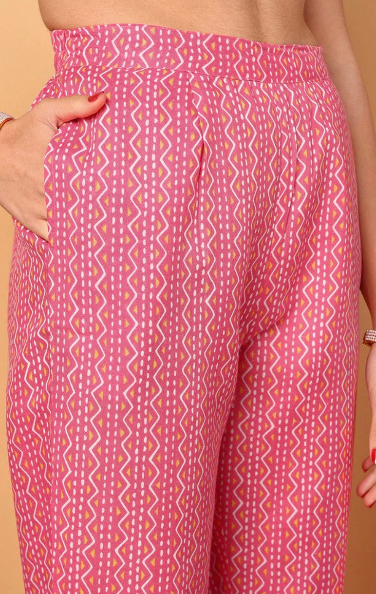 Pink Poly Cotton Bandhani Printed Straight Suit Set