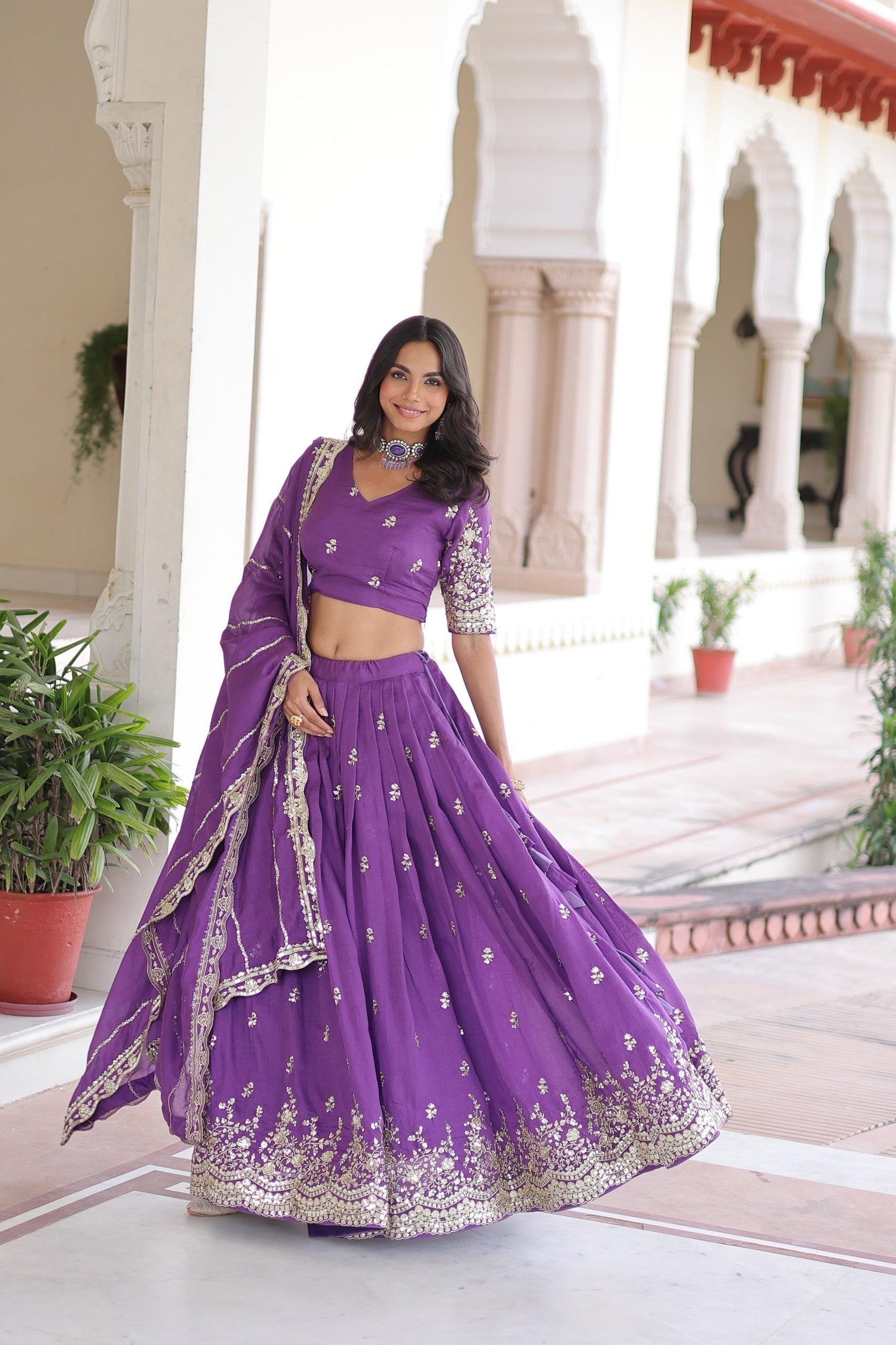 Silk Lehenga Choli with Dupatta : Light Purple