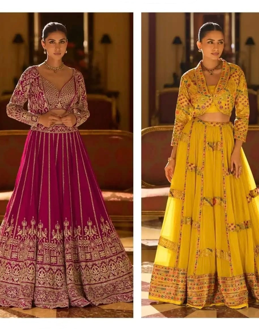 Designer Georgette Lehenga Set with Embroidered Shrug