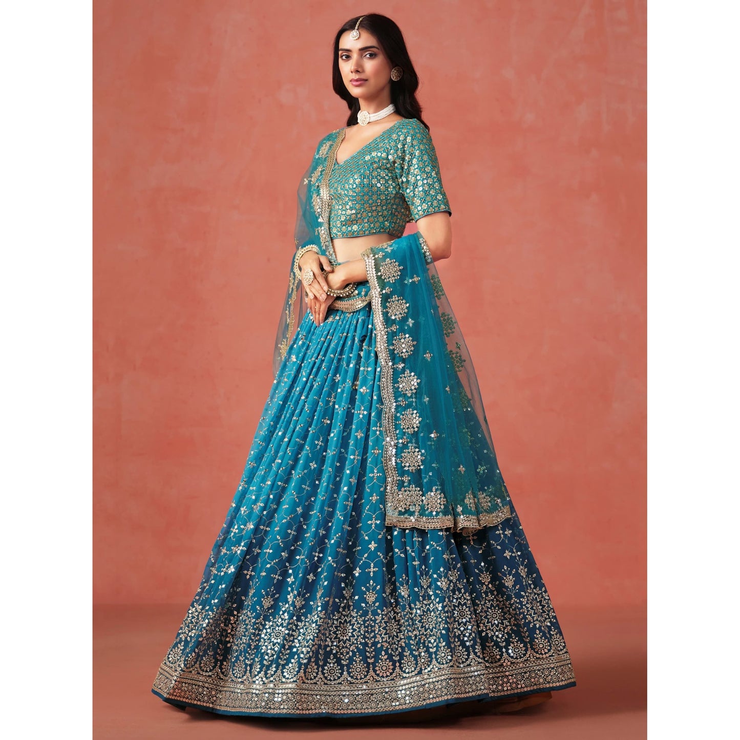 Georgette Sequins Zari Embroidered Lehenga Choli Set (Pre Order Only)