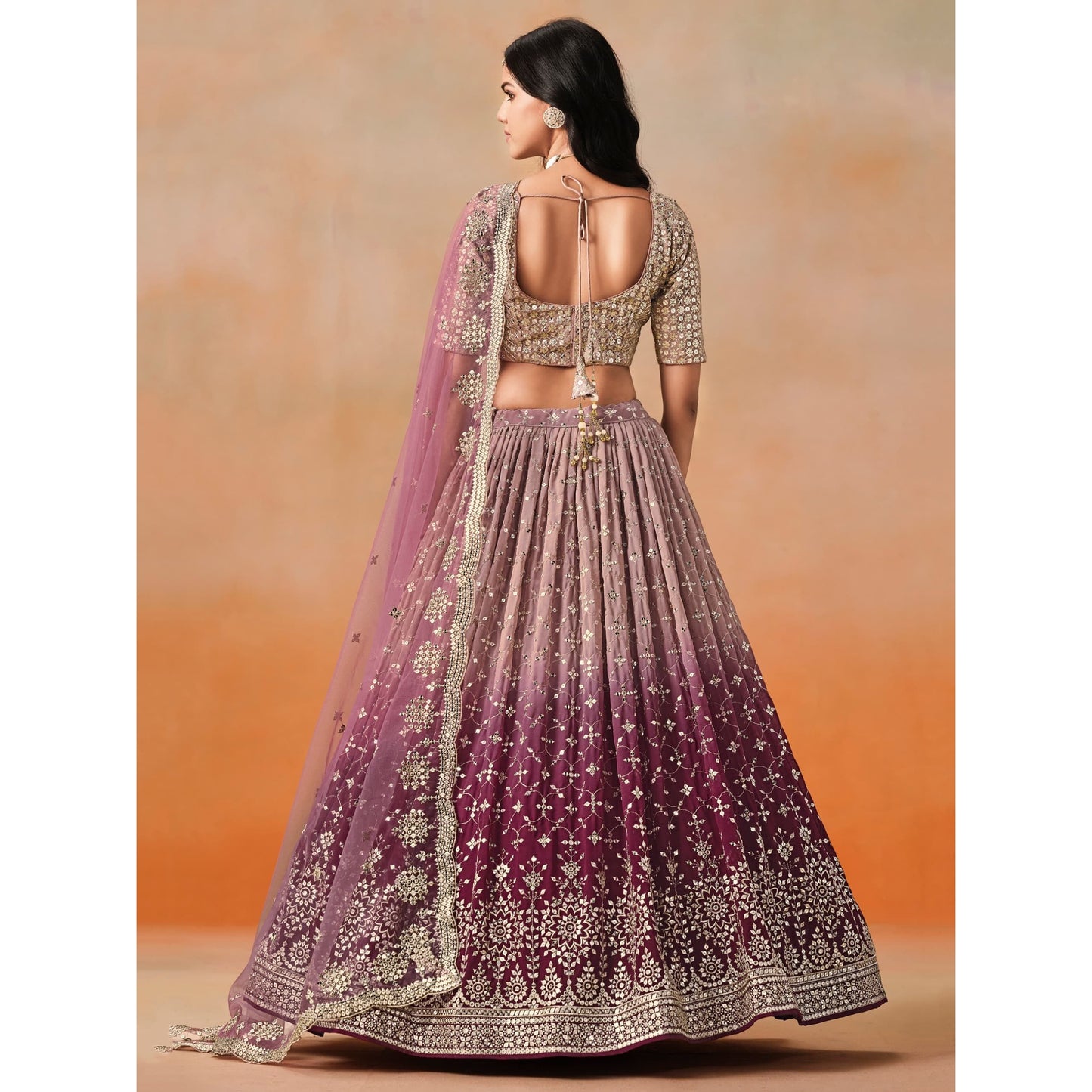 Georgette Lehenga Choli Set with Sequins & Zari Embroidery (Maroon) Pre Order