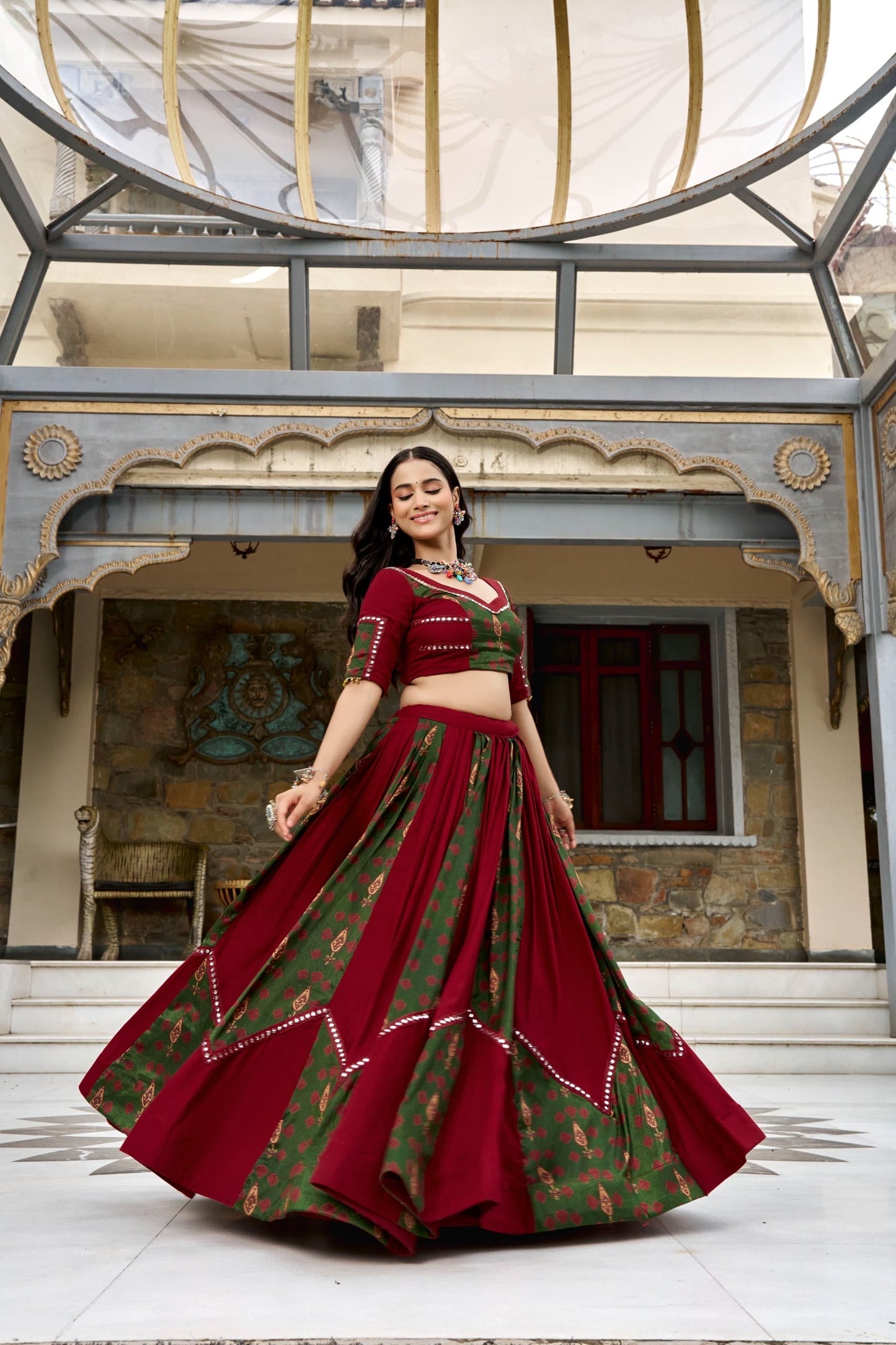 Navaratri Lehenga : Ajrakh Prints