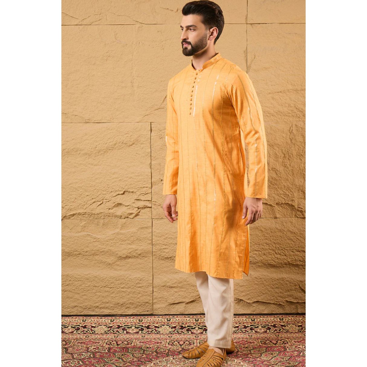 Yellow Cotton Embroidered Straight Kurta