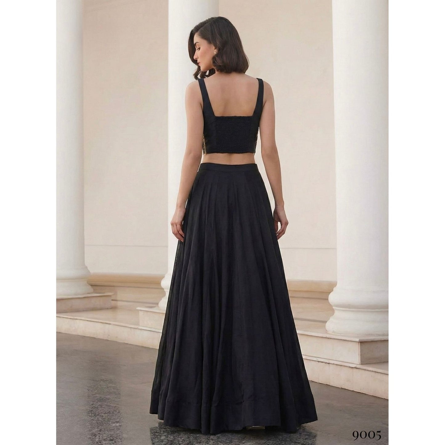 Black Soft Silk Readymade Lehenga Set with Sequin Blouse (2-Piece) Pre Order