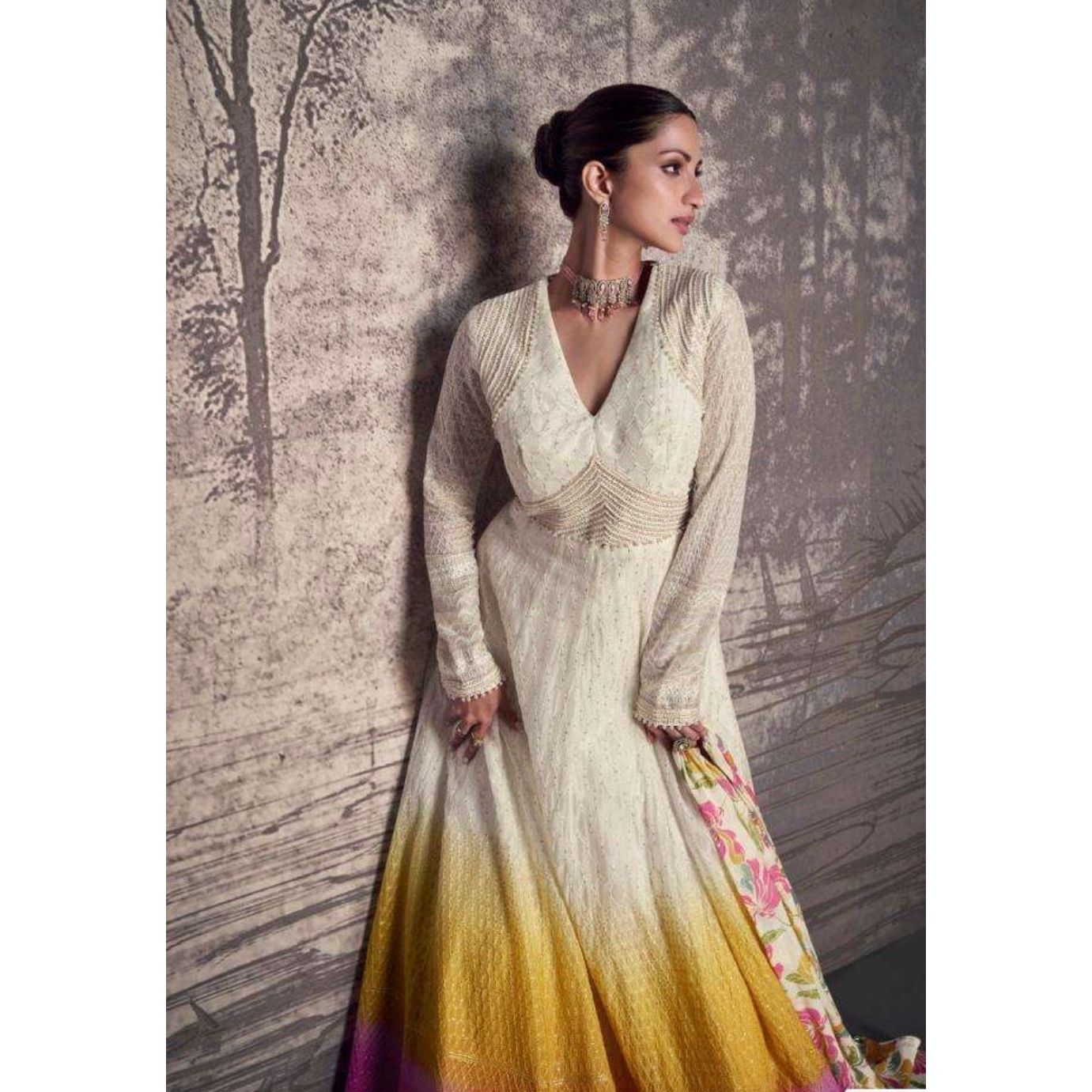 Lakhnavi Embroidered Festive Gown Set