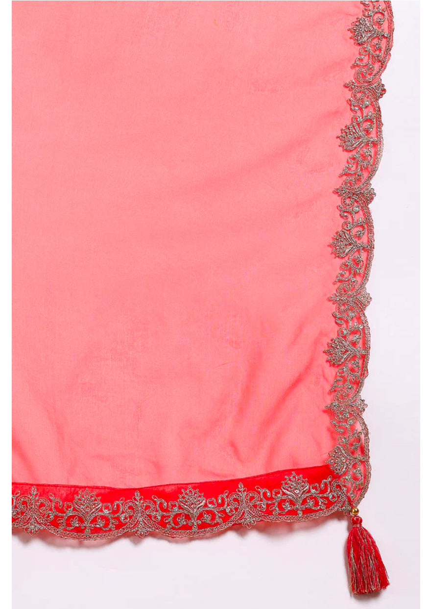 Red Silk Blend Embroidered Kurta Set for Women