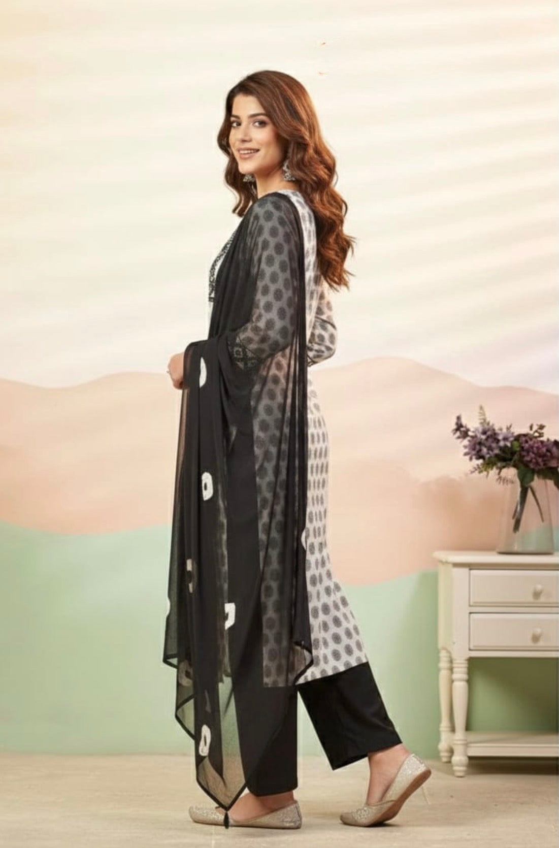Black & White 3-Piece Kurta Set