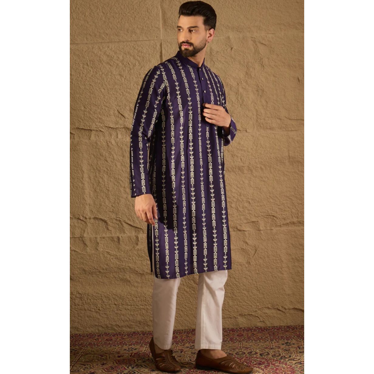 Purple Viscose Rayon Ethnic Motifs Printed Straight Kurta
