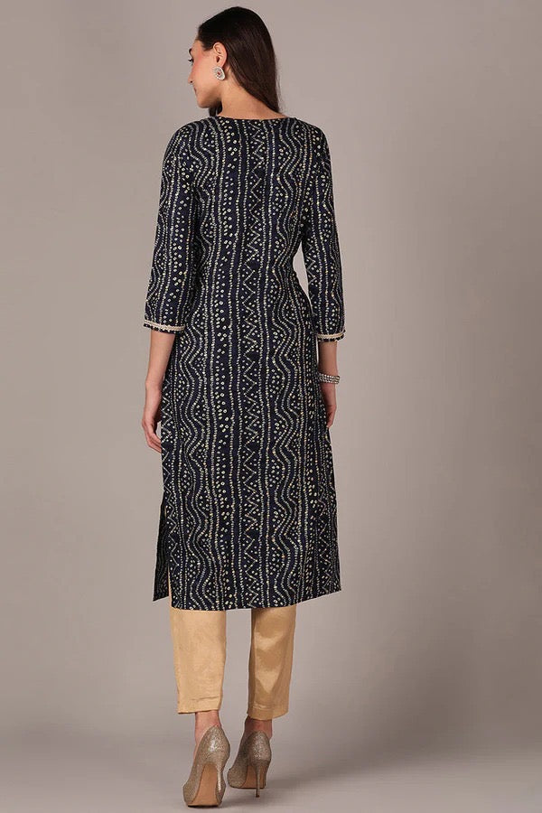 Navy Blue Bandhini Indian Kurti/Kurta