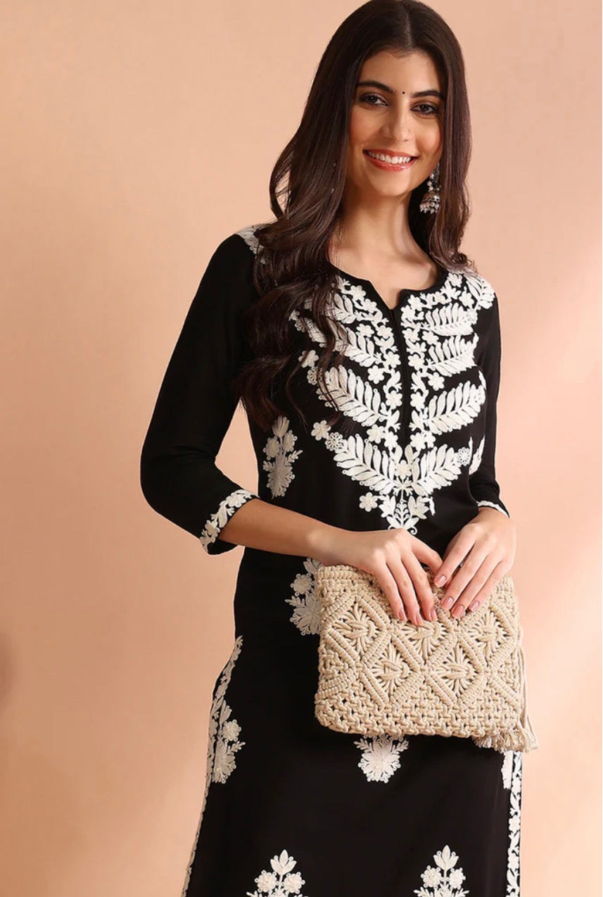 Black Chikankari Kurta