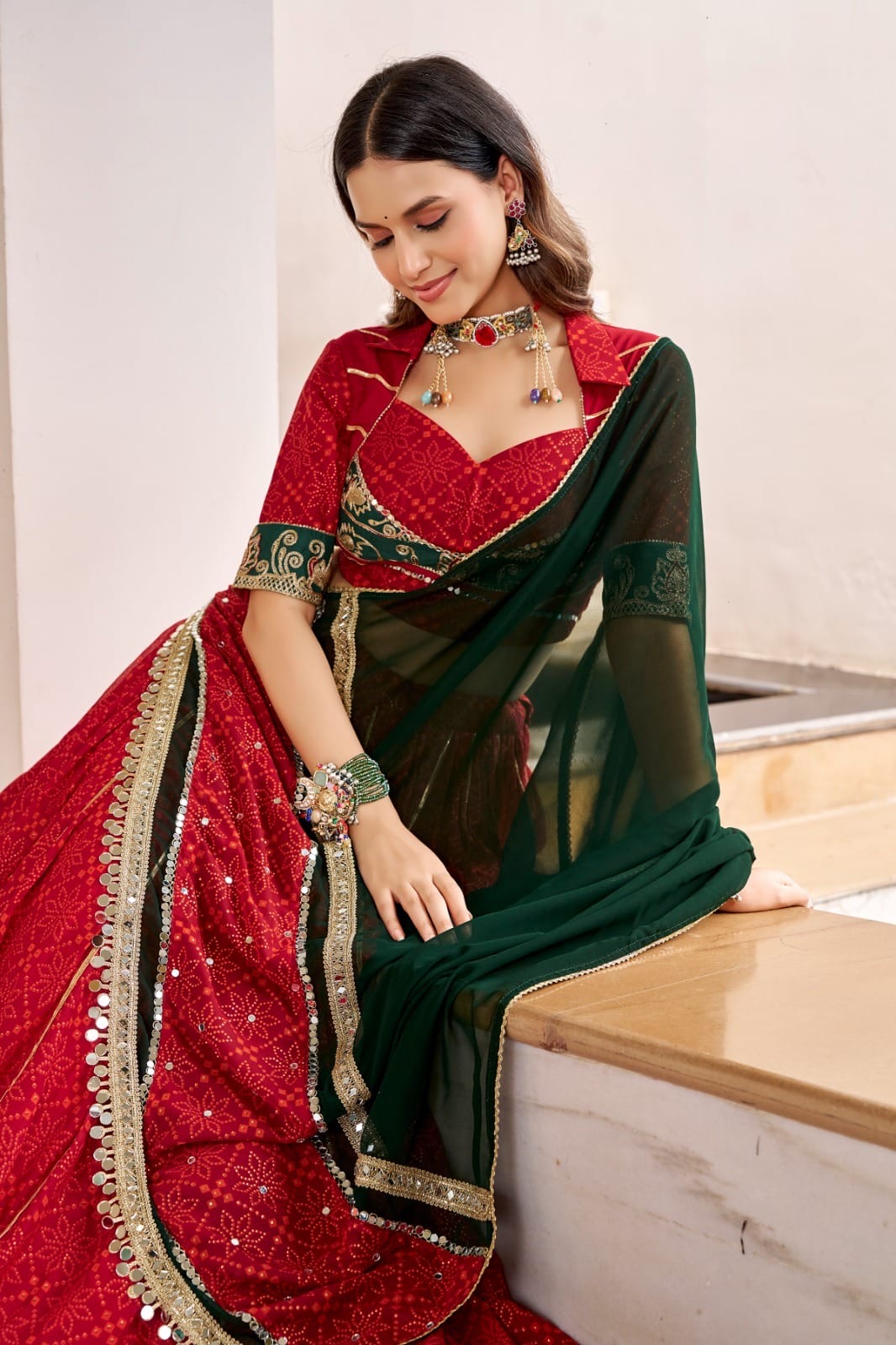 Navaratri Lehenga : Bandhej Print