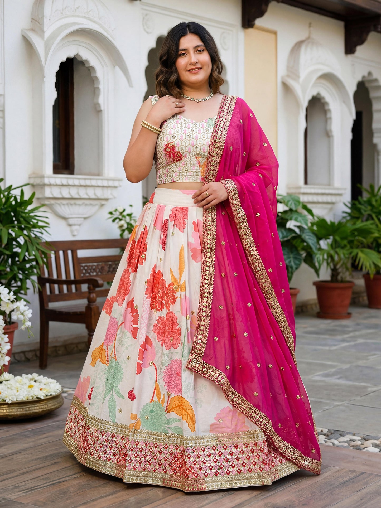 Floral White Lehenga Choli