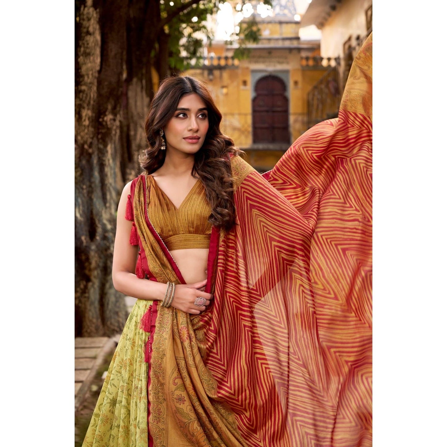 Lehenga Choli – Vichitra Silk Printed Set: PRE ORDER ONLY