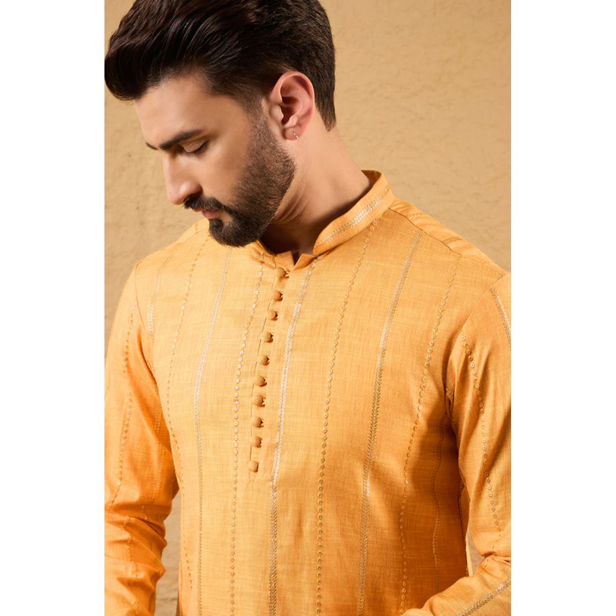 Yellow Cotton Embroidered Straight Kurta