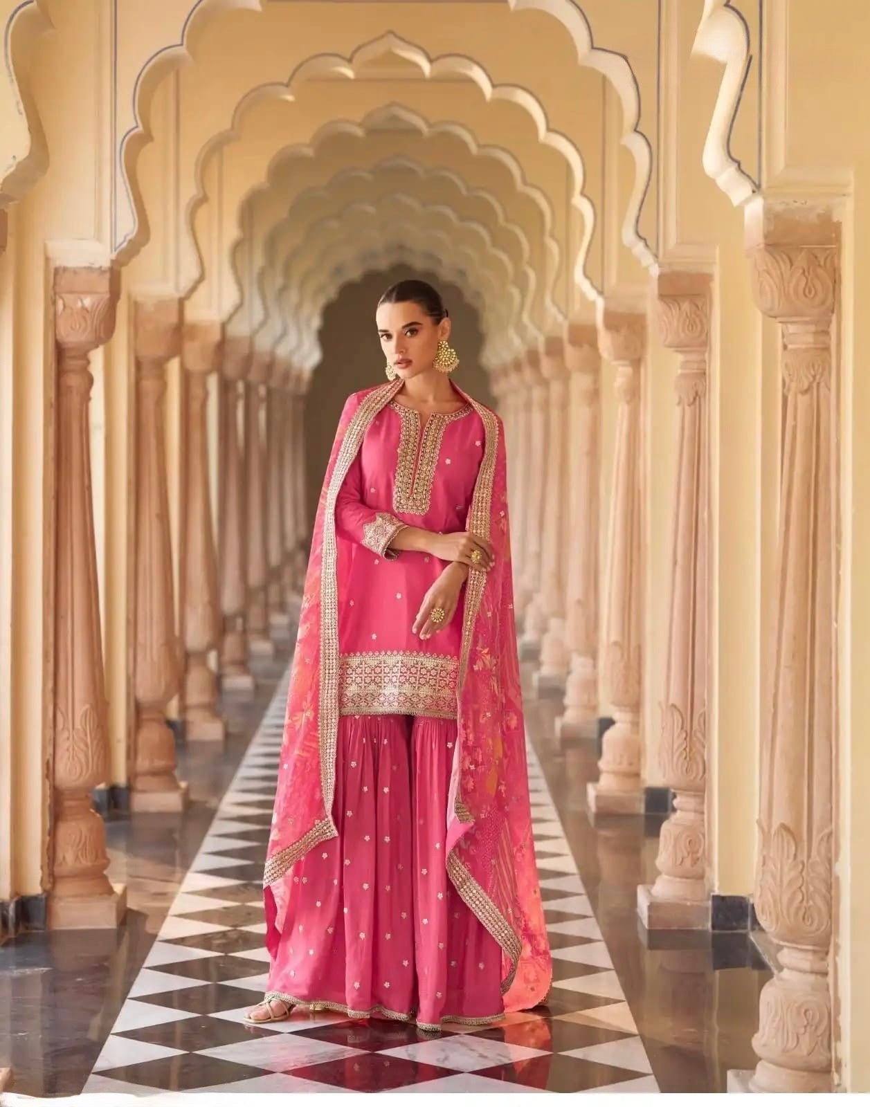 Premium Silk Embroidered Salwar Suit Set– Designer Sharara Set for Festive & Wedding Wear