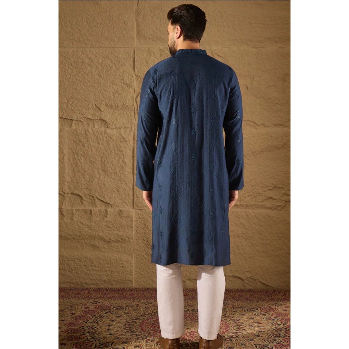 Blue Viscose Rayon Solid Embroidered Straight Kurta