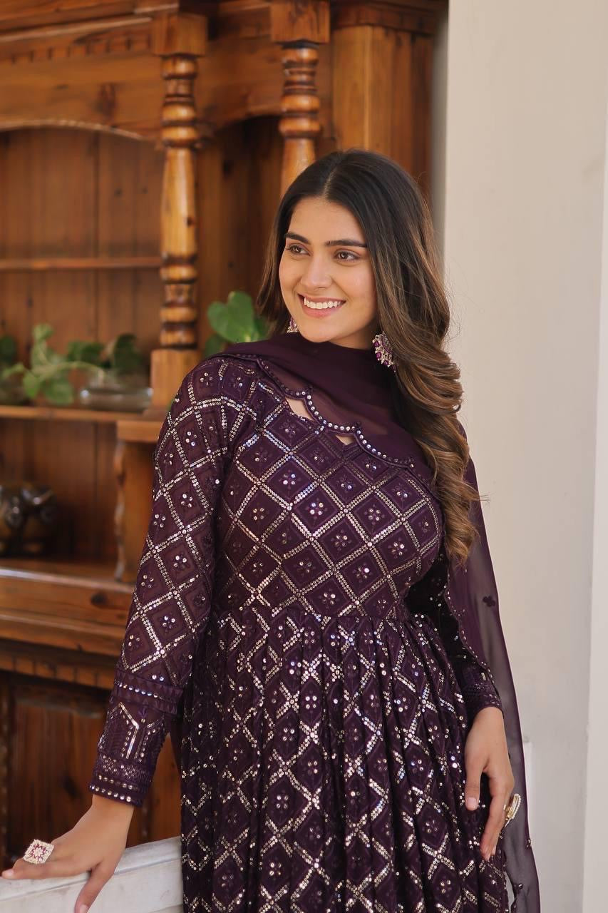 Embroidered Gown with Sequins Dupatta – Premium Festive Collection
