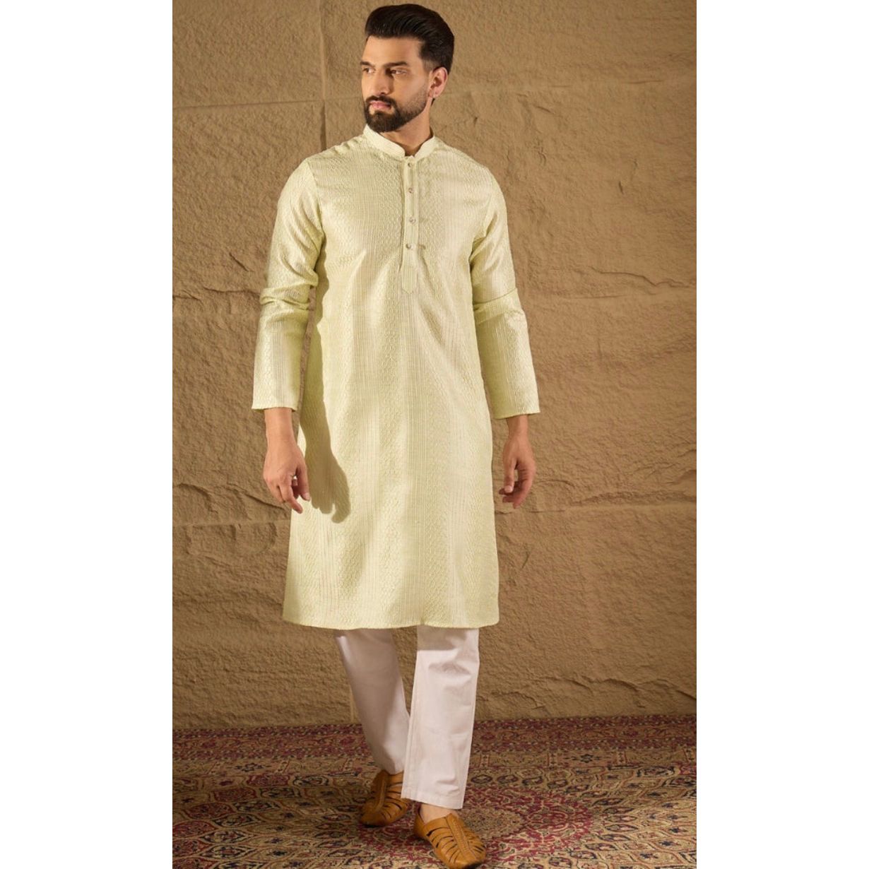 Green Silk Embroidered Straight Kurta