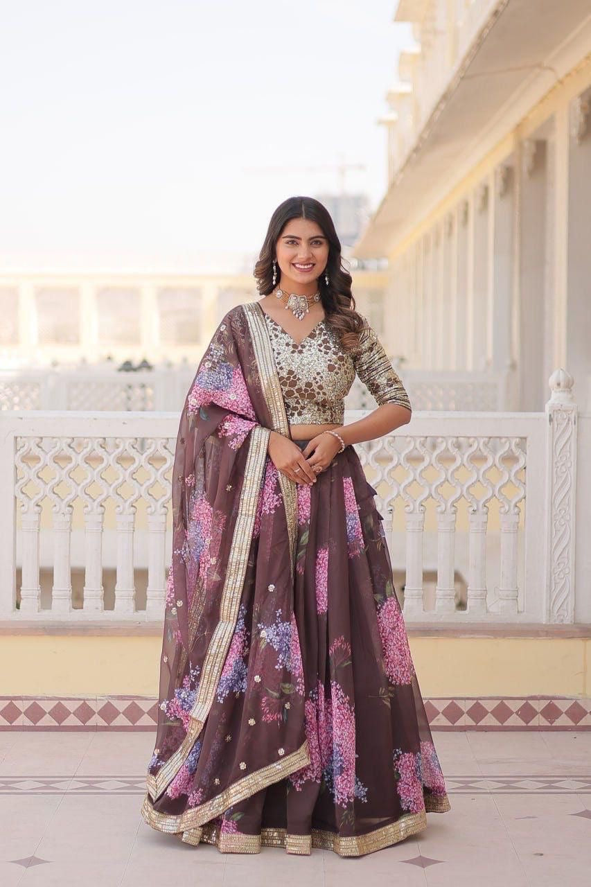 Digital Printed Russian Silk Lehenga Choli Set