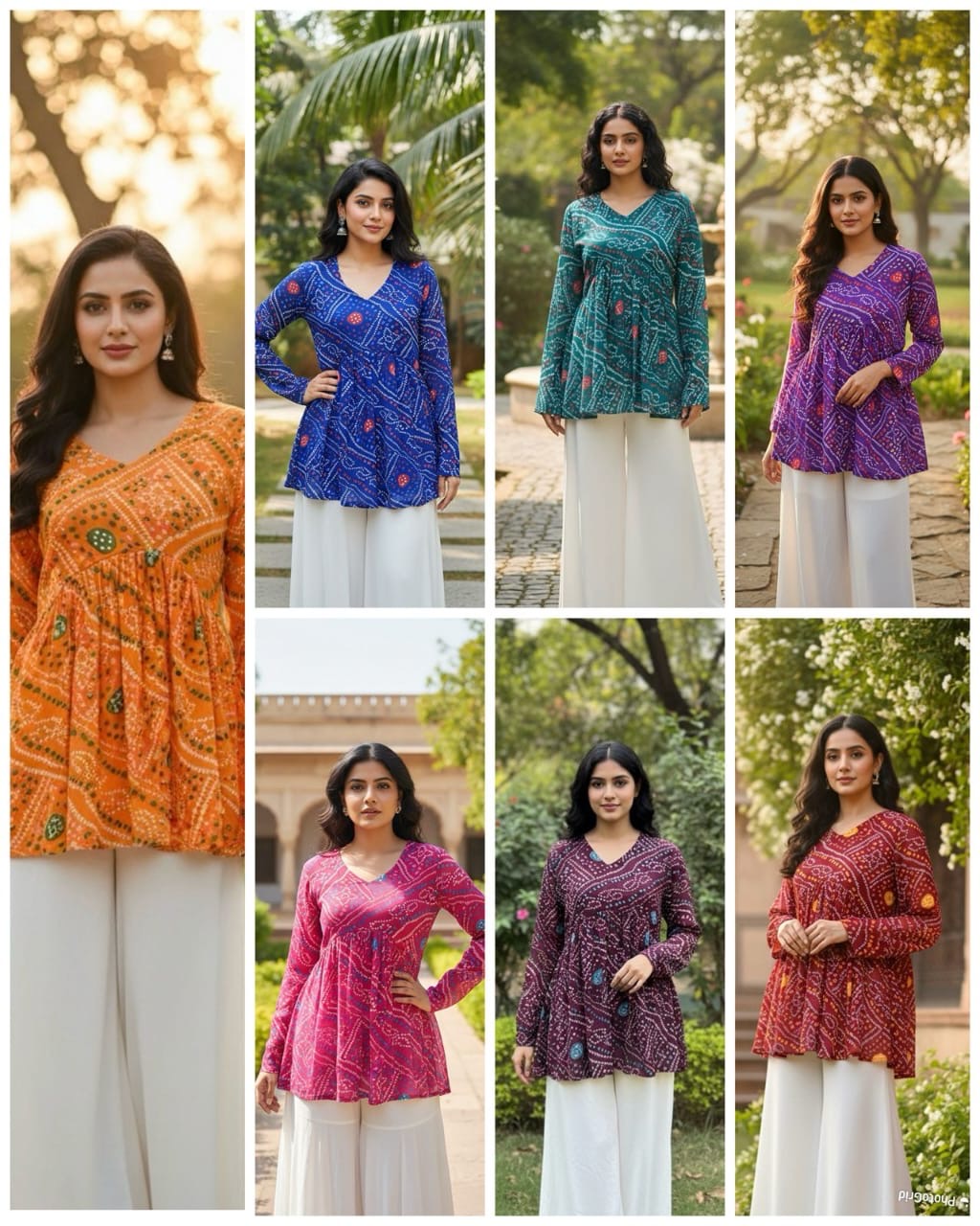 Bandhej Print Georgette Tunic Top – Long Churi Sleeves