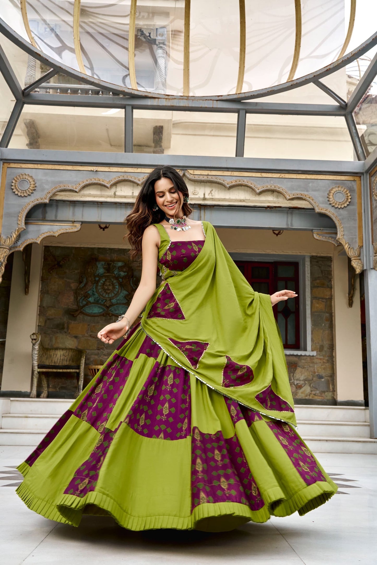 Navaratri Lehenga : Ajrakh Prints