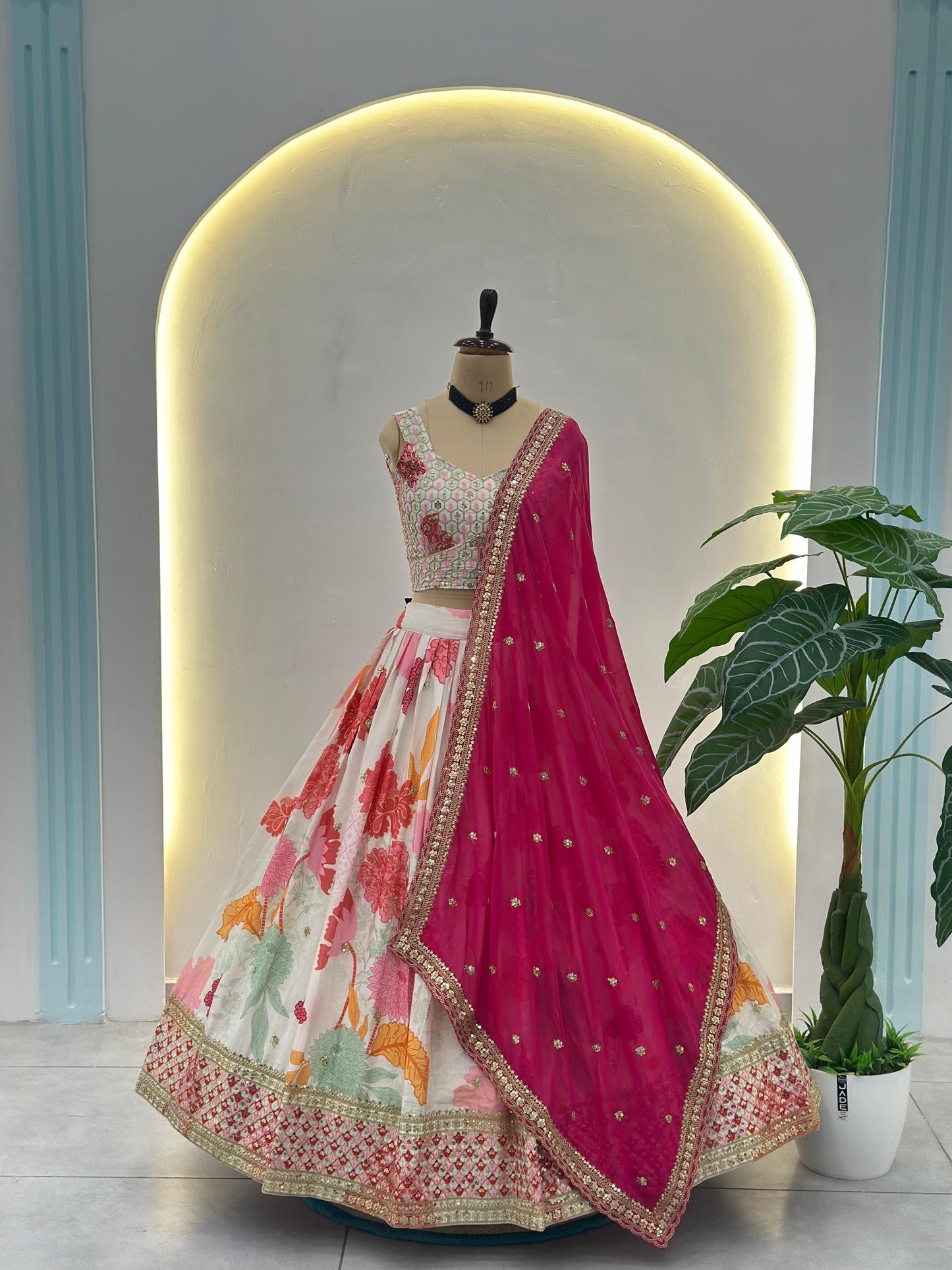Floral White Lehenga Choli