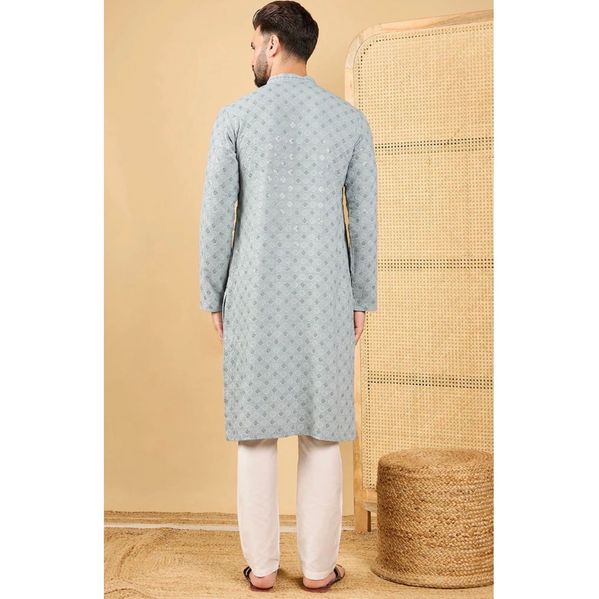 Grey Chikankari Kurta for Men