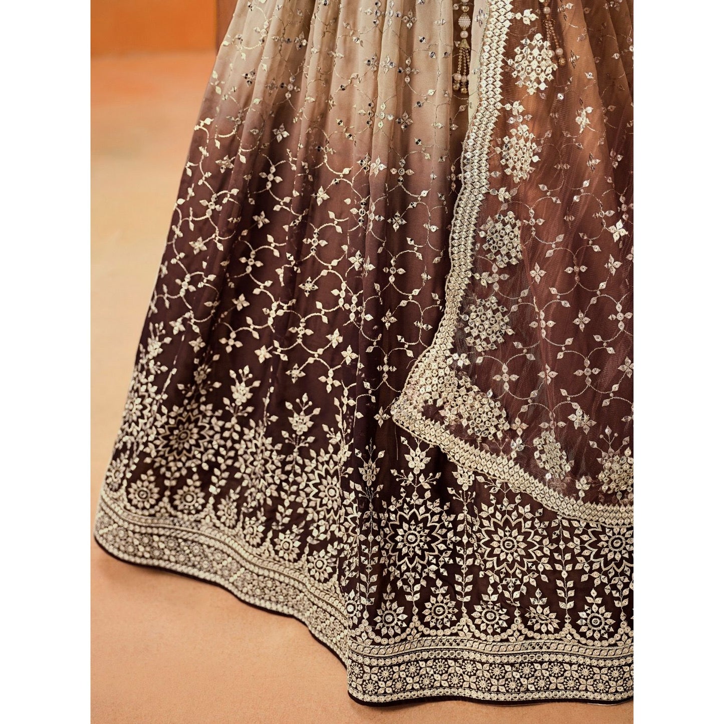 Georgette Sequins Zari Embroidered Lehenga Choli Set (Brown) Pre Order Only
