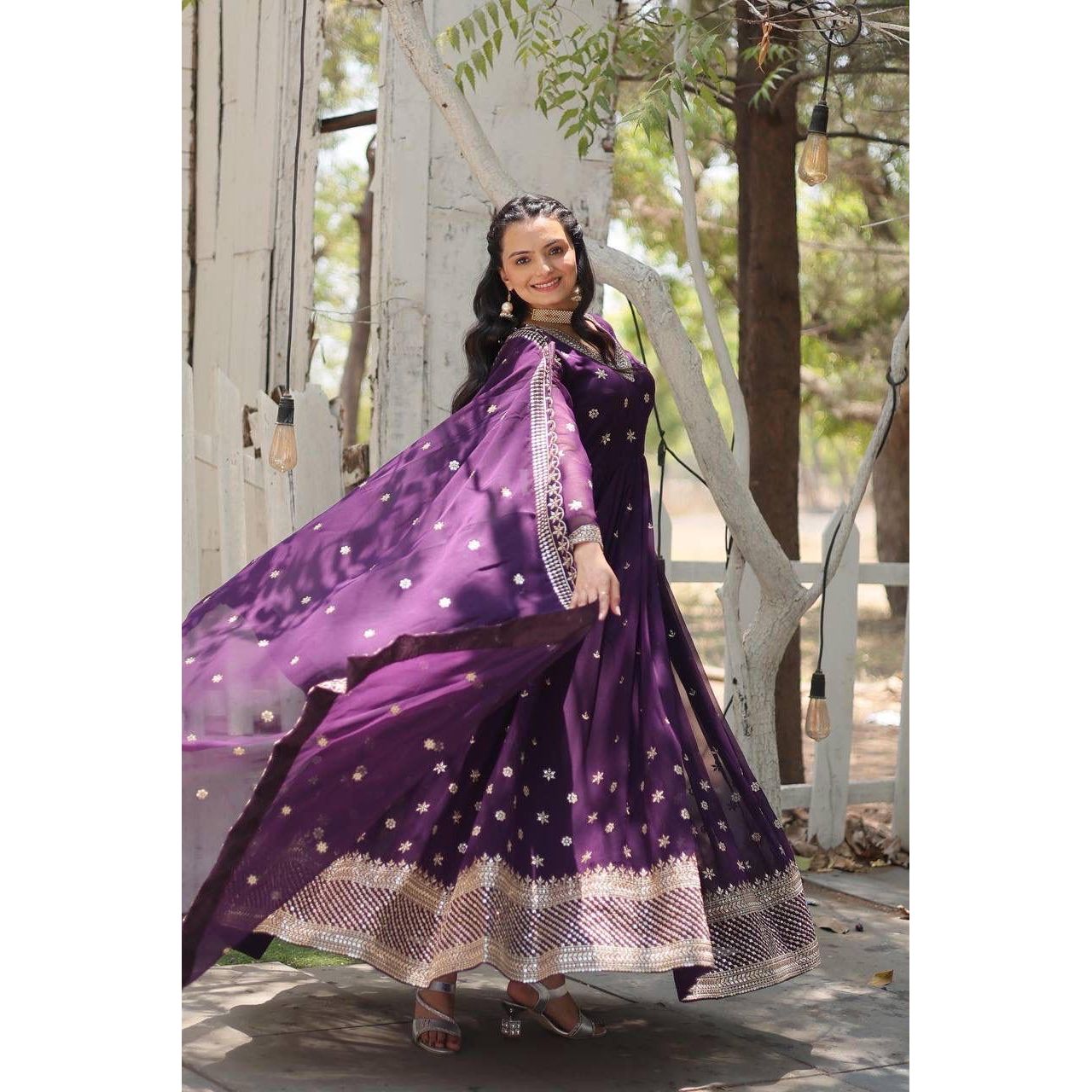 Anarkali Gown with Dupatta : Purple