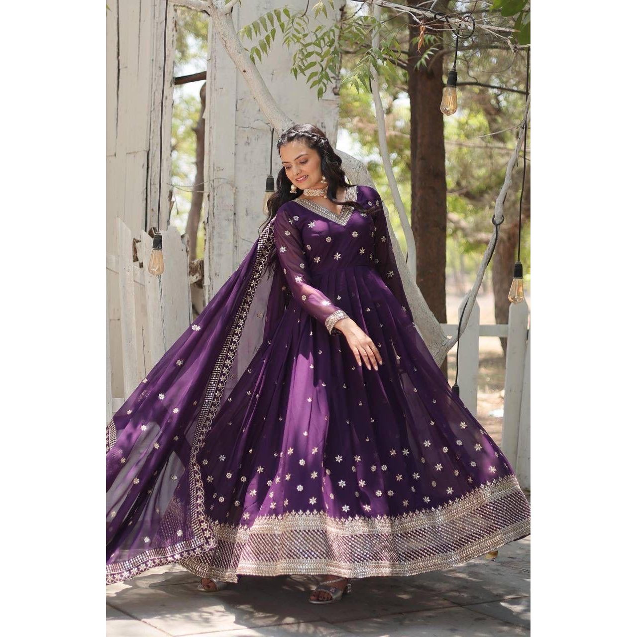 Anarkali Gown with Dupatta : Purple
