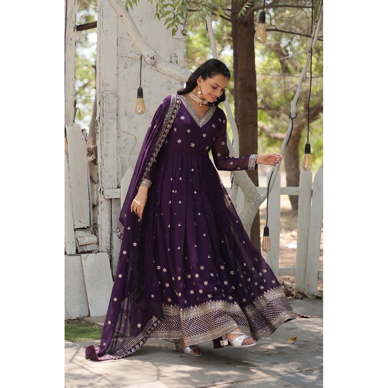 Anarkali Gown with Dupatta : Purple