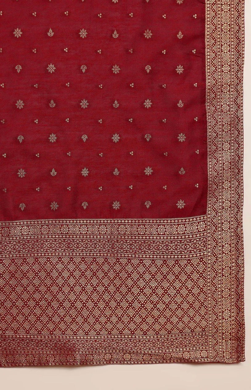 Maroon Chanderi Woven Design Straight Kurta Set