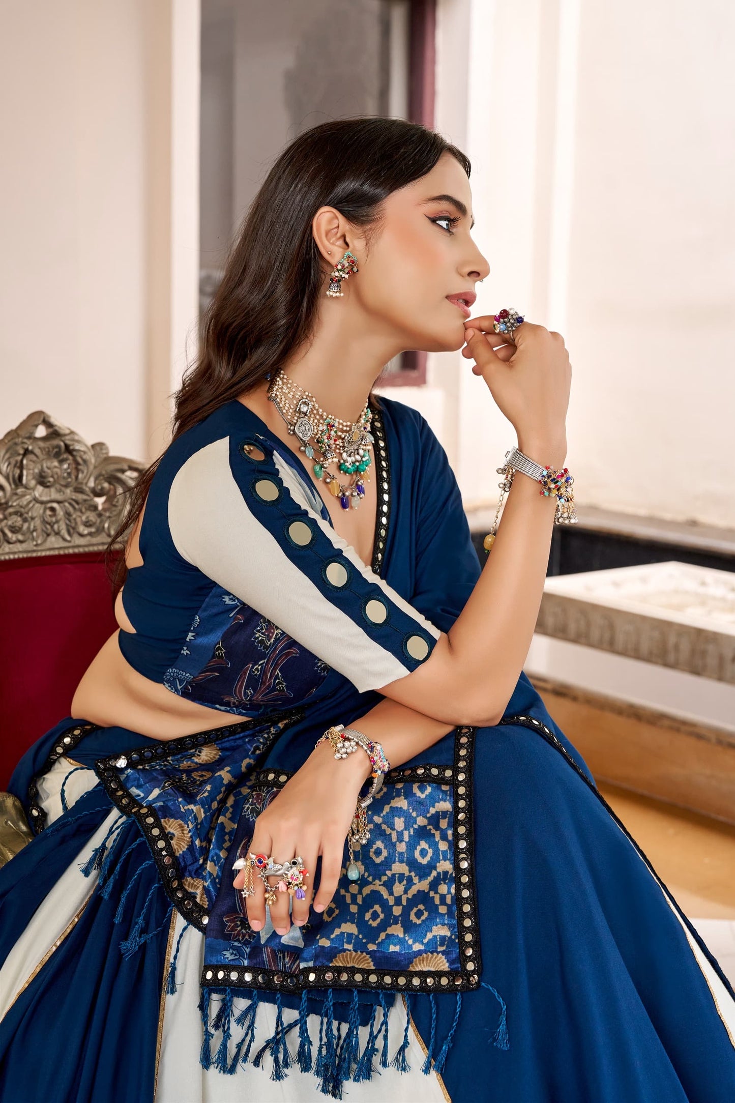 Blue and White Navaratri Lehenga