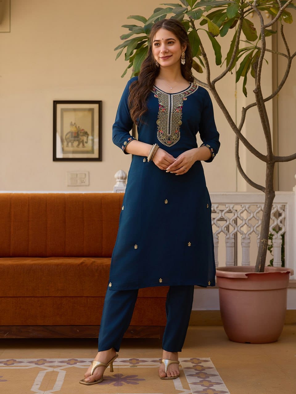 Festive Kurta Set – Bead Embroidery & Organza Dupatta