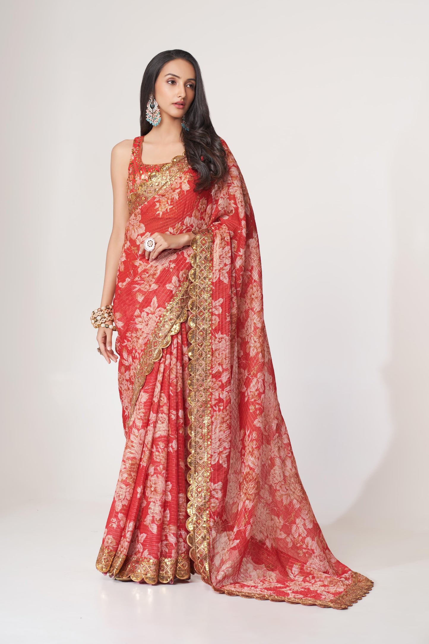 Ready to wear saree : Soft Printed Organza Saree