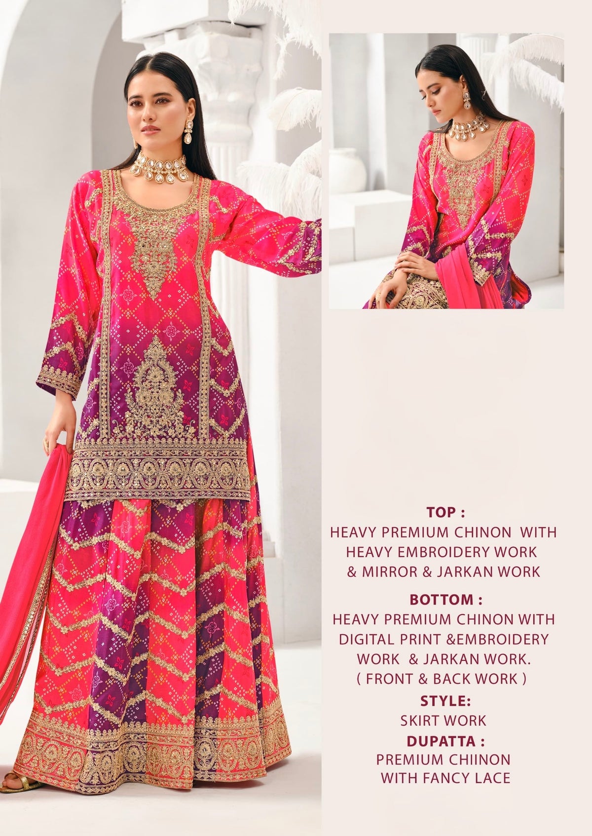 Embroidered Chinon Skirt Set with Dupatta