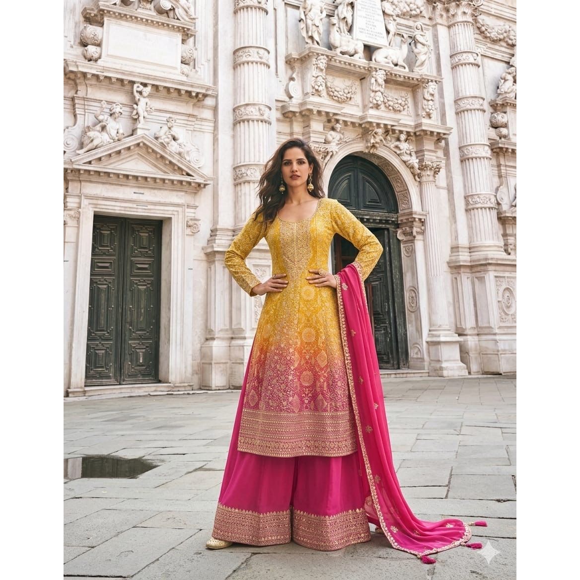 Designer Sharara Set (3 Piece) – Viscose Jacquard Silk & Real Georgette