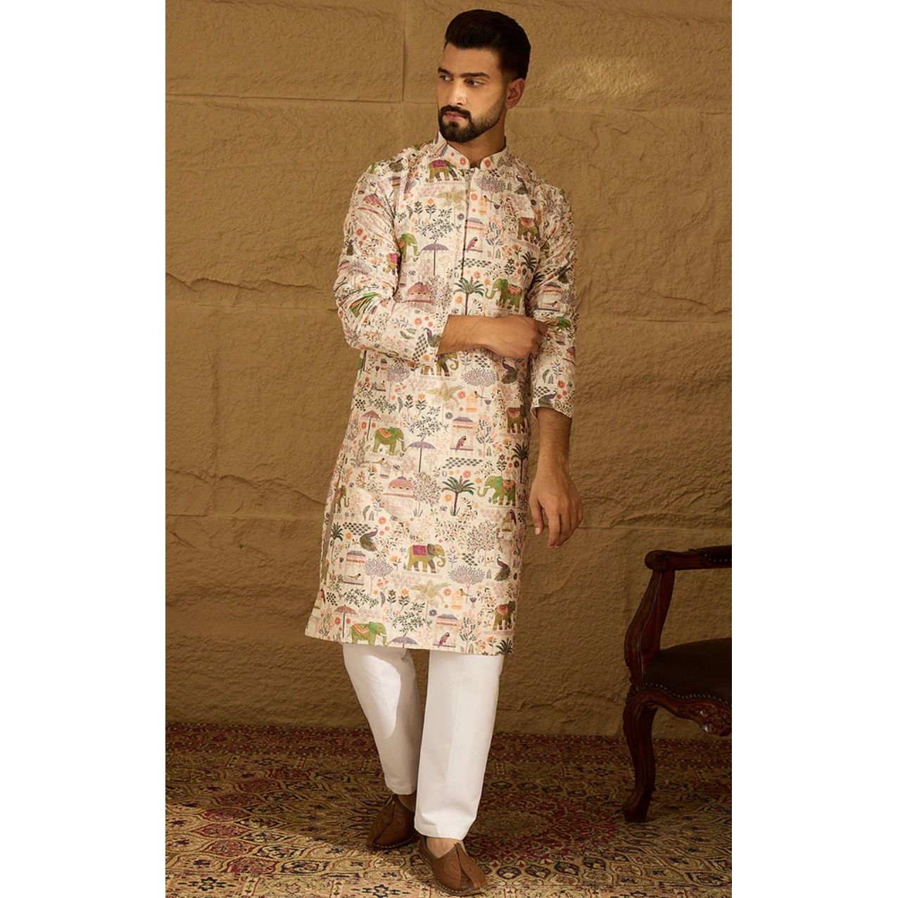 Ethnic Motifs Printed Straight Kurta for Men