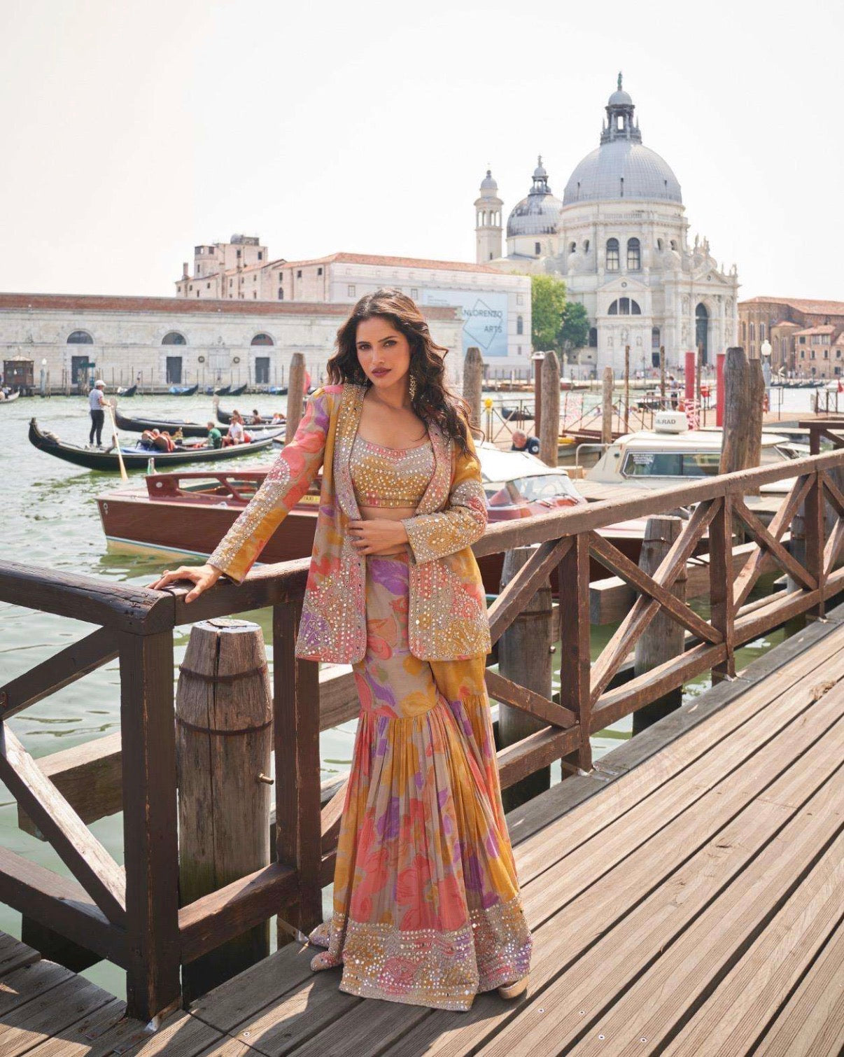 Premium Chinon Silk Embroidered Jacket Gharara Set ✨