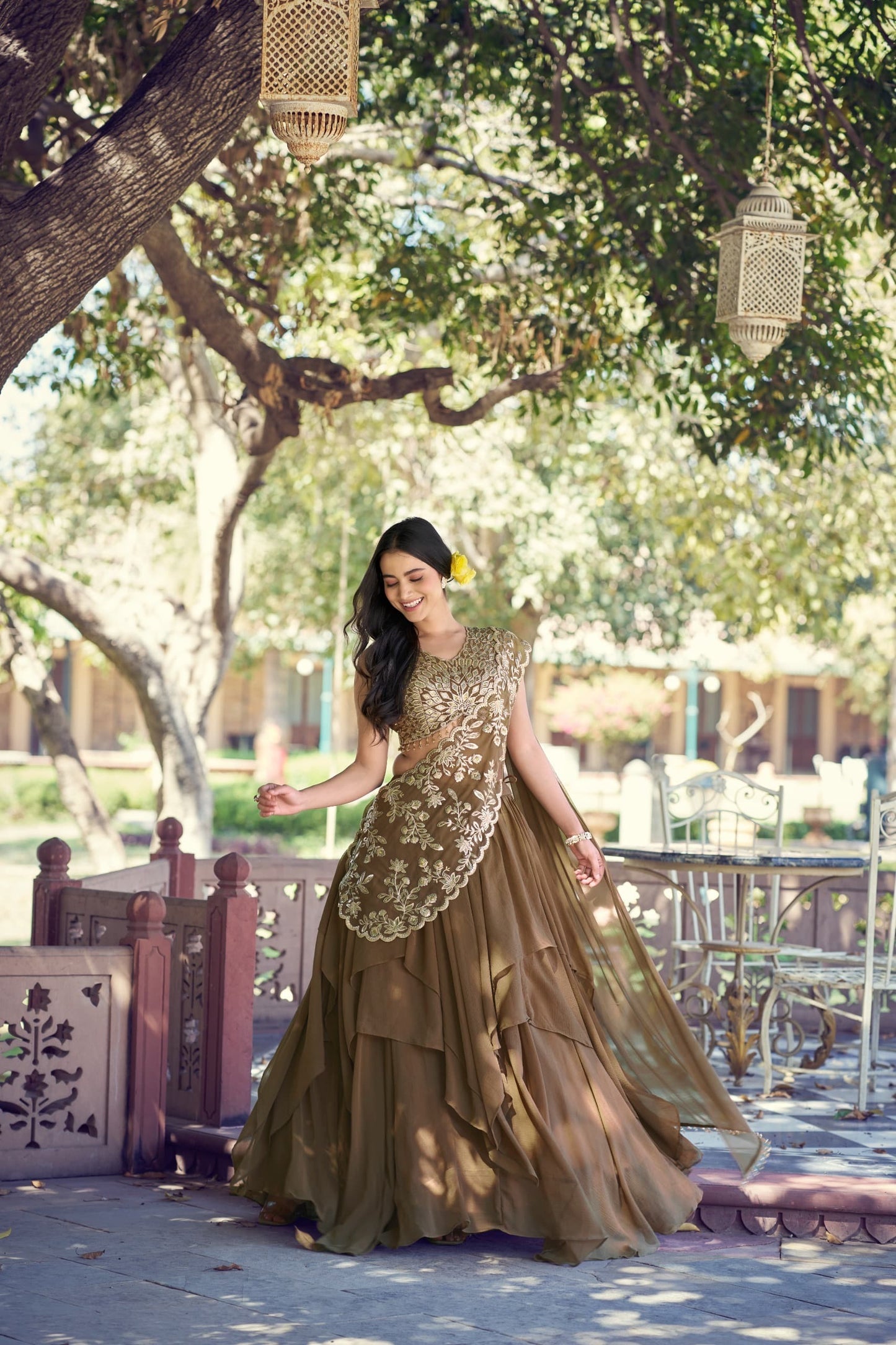 Marble Lehenga Set with Sequin & Thread Work