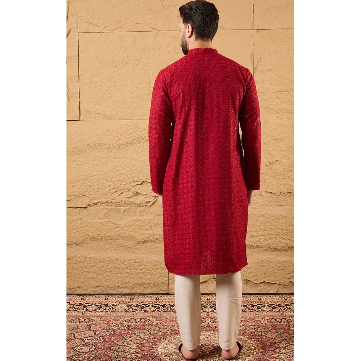 Red Chikankari Straight Kurta