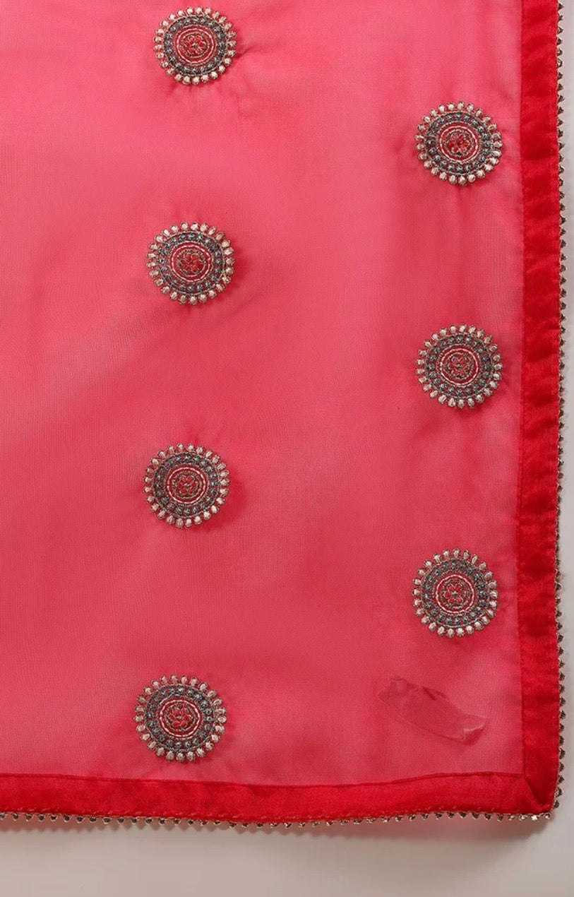 Red Silk Blend Flared Empire Kurta Set