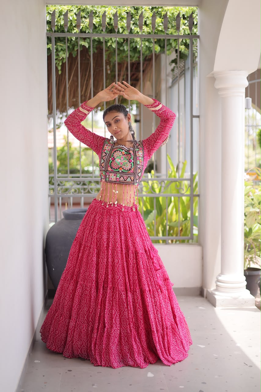 Garba Glow – Bandhani Print Lehenga Choli with Kutchi Patchwork